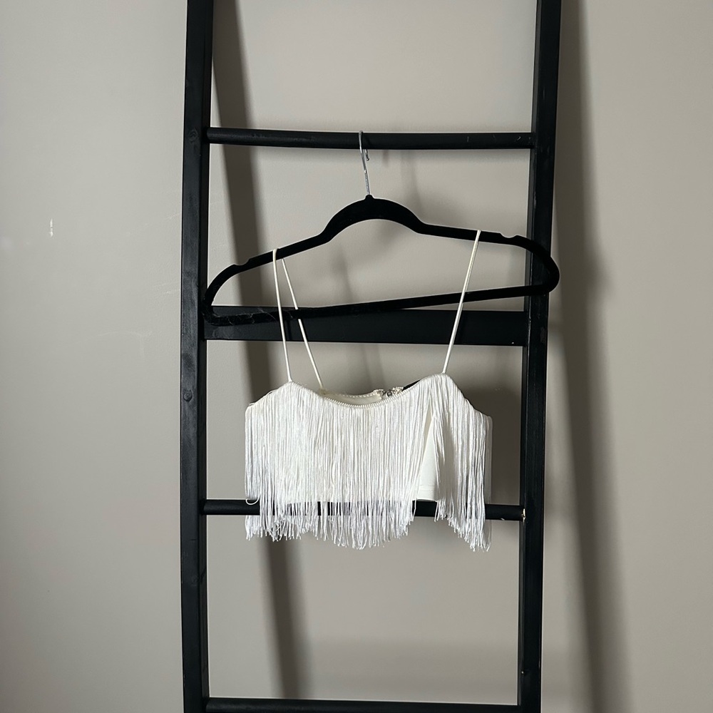 White Fringe Crop Top